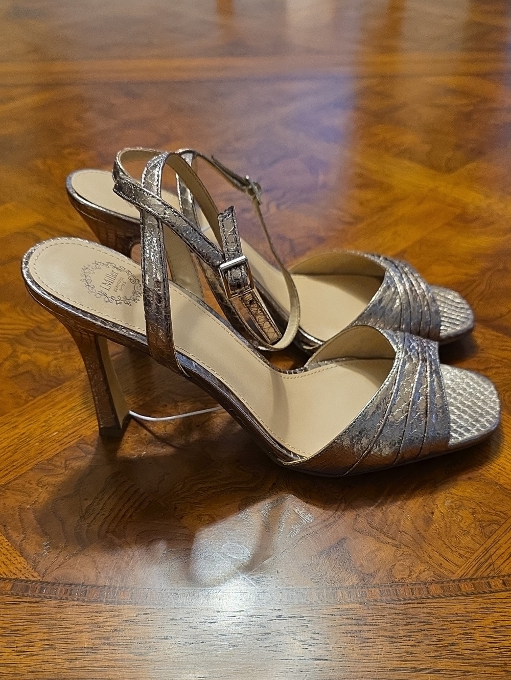 I. Miller IM Daryl Steel Metallic Snake Print Stiletto Strappy Heels 10M - NEW - Picture 5 of 10